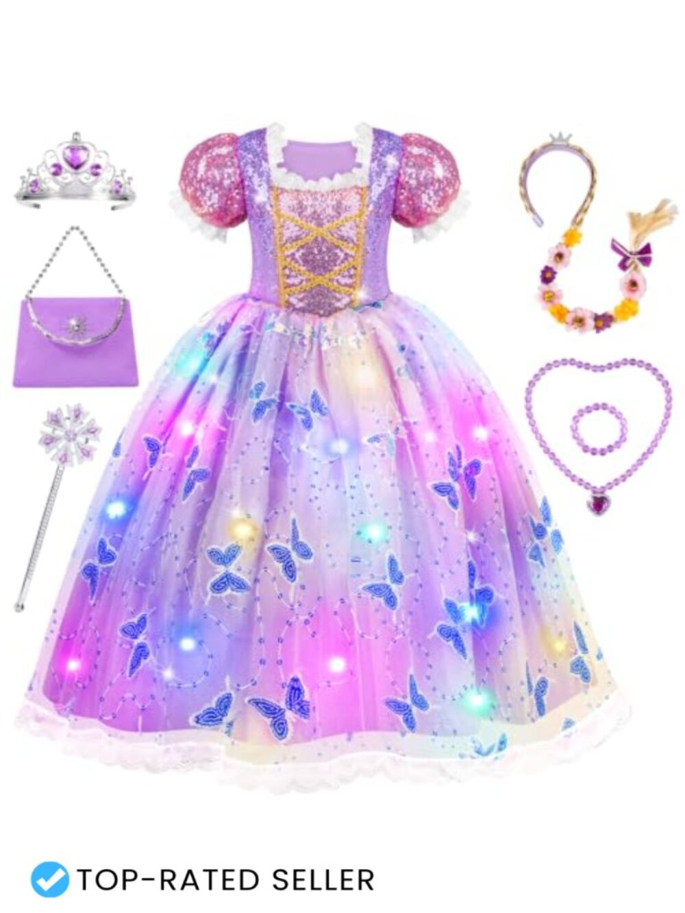 Light Up Princess Dress Up Set with Lights Wand Crown Bag for Girls
